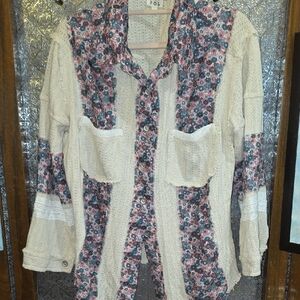 POL Cream and Pink Floral Button-Up Shirt Or Lightweight Shacket